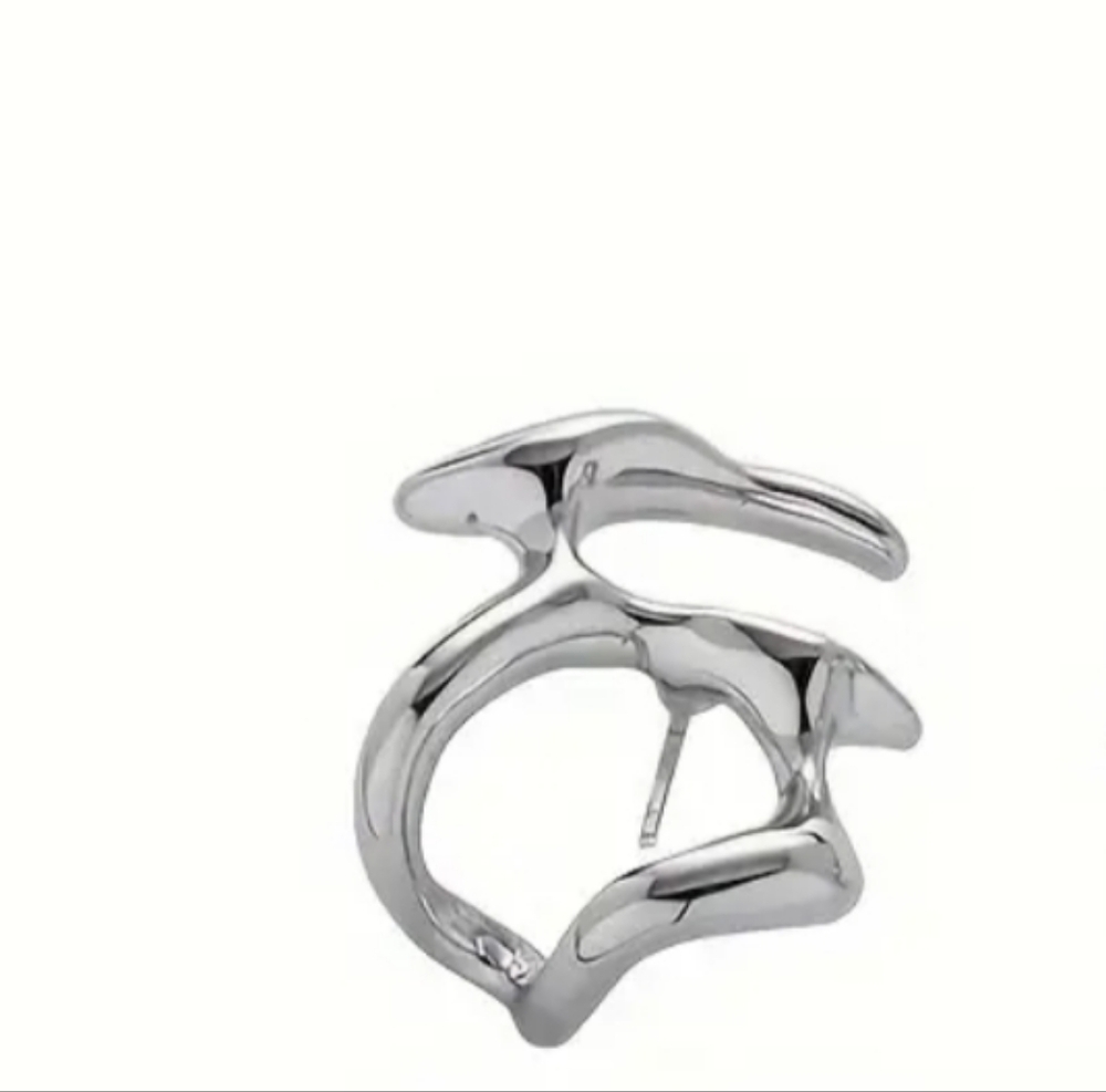 White Rhodium Post Cuff Earrings - Picture 2 of 3